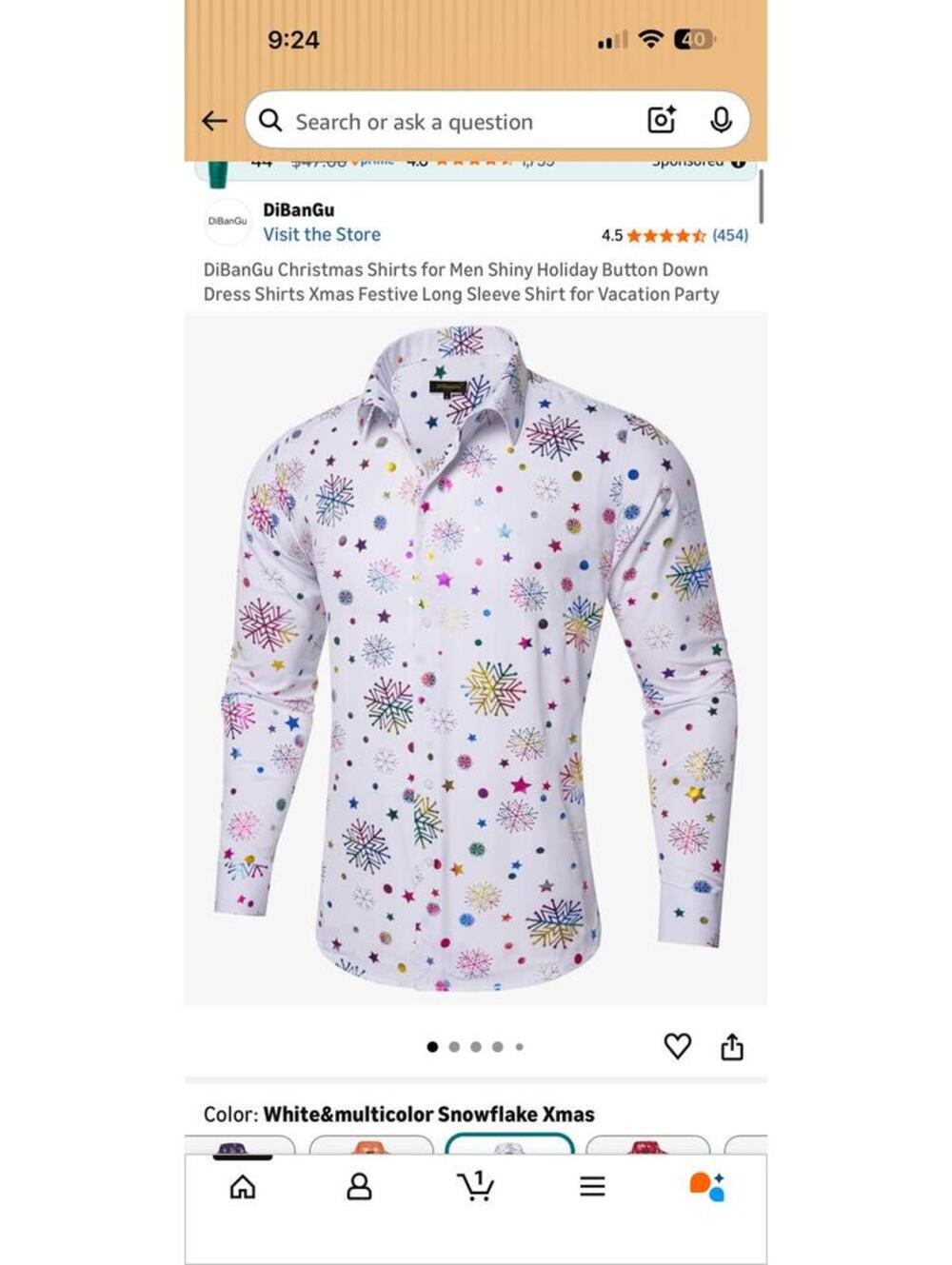 DiBanGu Men's White Multicolor Snowflake Xmas Holiday Button Down Shirt